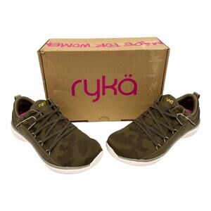 Ryka Olive Green Camo Fate Slip On No Tie Posture Support Sneakers 7 Wide